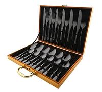 Cutlery Set Stainless Steel 24Pcs Dinnerware Knife Fork Coffee Spoon Dinner Flatware Gift Box Set Black