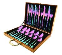 Cutlery Set Stainless Steel 24Pcs Dinnerware Knife Fork Coffee Spoon Dinner Flatware Gift Box Set Rainbow