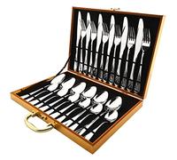 Cutlery Set Stainless Steel 24Pcs Dinnerware Knife Fork Coffee Spoon Dinner Flatware Gift Box Set Silver