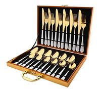 Cutlery Set Stainless Steel 24Pcs Dinnerware Knife Fork Coffee Spoon Dinner Flatware Gift Box Set White Gold