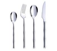 Cutlery Set Stainless Steel Western Tableware Mirror Knife Fork Spoon Bamboo Style Kitchen Dinner Set 6Set Silver