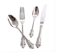 Cutlery Set,Tableware Set Vintage Silver Cutlery Set 18/10 Stainless Steel European Classic Style Dinnerware Set Flower Engraving Handle Cutleries