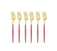 Cutlery Set Tea Fork Set Stainless Steel Cutlery Set Fruit Salad Fork Kitchen Flatware Dessert Cake Forks 6Pcs Red Gold