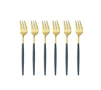 Cutlery Set Tea Fork Set Stainless Steel Cutlery Set Fruit Salad Fork Kitchen Flatware Dessert Cake Forks 6Pcs Green Gold