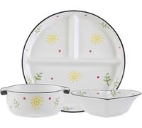Cutlery Set with Bariatric Plates for Portion Control, 3-Piece Divided Plate Soup Bowls with Fruit Pattern, Ideal for One Person Meal Prep