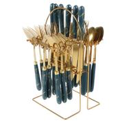 Cutlery Set with Holder 24 Pieces Tableware Silverware Set Stainless Steel Flatware Set Service for 6 People Forks Knives and Spoons Set Gold Mirror Polished and Dishwasher Safe for Home Restaurant