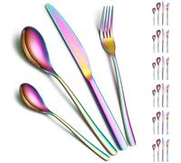 Cutlery Sets 24 Pieces Service for 6, ReaNea Rainbow Titanium Plating Flatware Set Include Dinner Knives, Dinner Spoons, Dinner Forks, Teaspoons, Dishwasher Safe