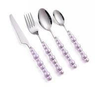 Cutlery Sets 304 Stainless Steel Knife,Fork and Spoon Pearl Ceramic Handle Tableware Western Steak Knife,Fork and Dessert Spoon 4 Pieces Purple