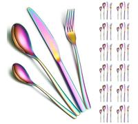 Cutlery Sets 48 Pieces Service for 12, ReaNea Rainbow Titanium Plating Flatware Set Include Dinner Knives, Dinner Spoons, Dinner Forks, Teaspoons, Dishwasher Safe