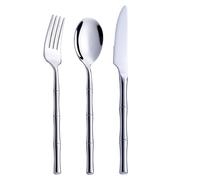 Cutlery Sets Bamboo Handle 304 Stainless Steel Cutlery Set Western Knife,Fork and Spoon Steak Knife,Fork and Spoon Silver 3Pcs