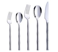 Cutlery Sets Bamboo Handle 304 Stainless Steel Cutlery Set Western Knife,Fork and Spoon Steak Knife,Fork and Spoon Silver 5Pcs