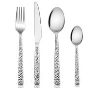 Cutlery Sets, Homikit Stainless Steel 24 Piece Cutlery Flatware Set, Metal Fork Knife Spoon Set Great for Daily Use/Christmas/Travel/Party, Mirror Finished & Dishwasher Safe - Hammered Design
