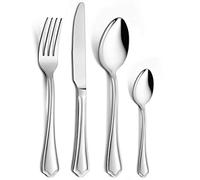 Cutlery Sets, Homikit Stainless Steel 32 Piece Cutlery Set Include Metal Fork Knife Spoon, Silver Flatware Sets for Home/Travel/Party, Service for 8, Dishwasher Safe - Scalloped Edge