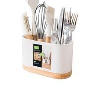 Cutlery Storage Drainer Rack - Wooden Base Kitchen Utensil Holder for Home, Bar, Cafe, Restaurant