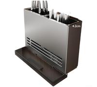 Cutlery Storage Rack with Drainage Tray and Chopstick Organizer, Wall Mounted Kitchen Utensil Holder, No Drill Required, Carbon Steel Construction(B)