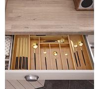 GOTOTOP Cutlery Storage Tray, Drawer Organizer, Expandable Bamboo Cutlery Tray Holder Display, Kitchen Tidy Drawer Insert, Knife and Fork Organizer Storage, with 8 Compartments
