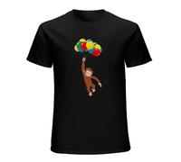 CUTLERY SUIT Men's Curious George T Shirt Cartoon Print Curious George T-Shirt Graphic Short-Sleeve Tee Shirt Man 3XL Beach Cotton Awesome T-Shirt Black L