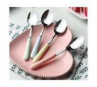 Cutlery Teaspoons Four-piece Stainless Steel Spoon with Ceramic Handle Household Long-Handled Dessert Ice Cream Spice Spoon 4 Pieces Tea Spoons(M)