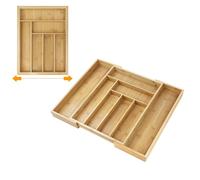 Cutlery Tray, Bamboo Cutlery Organiser, Expandable Cutlery Tray for Drawer and Utensil Holder, Multi-Function Drawer Storage, 6-8 Compartments, Wooden Knife and Utensils Holder Tray Rack, 32/52x43X5cm