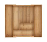 Relaxdays Cutlery Tray, 7-9 Compartments, 6 x 34-56 x 50 cm, Extendable Drawer Organiser, Bamboo, Kitchen, Natural, Silicone