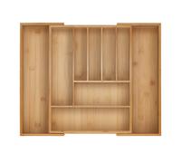 Relaxdays Cutlery Tray, 7-9 Compartments, 5 x 29.5-47.5 x 38 cm, Extendable Drawer Organiser, Bamboo, Kitchen, Natural, Silicone
