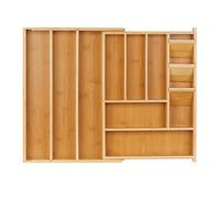 Relaxdays Cutlery Tray, Extendable, 8-11 Compartments, HxWxD: 5.5x32-54x42 cm, Bamboo & MDF, Drawer Organiser, Natural, Fibreboard