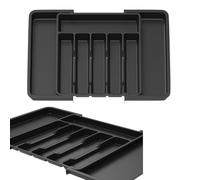 Cutlery Tray Cutlery Drawer Organiser, Expandable Utensil Tray for Kitchen, Adjustable Silverware and Flatware Holder, Compact Plastic Storage for Spoons Forks Knives, 6-8 Compartment, Black