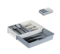 Relaxdays 10027748_111 Cutlery Tray, Extendable, 7 Compartments for Silverware & Kitchen Utensils, HWD 6x23.5x31.5 cm, Grey, Plastic