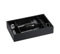 Relaxdays Cutlery Tray, 4 Compartments with Handle, Drawer Organiser, 7 x 37 x 23 cm, Kitchen Utensils Storage, Black, Bamboo