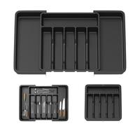 Cutlery Tray Plastic Drawer Organiser Expandable from 33 x 38cm to 57 x 38cm, 5cm Depth, Waterproof Utensil and Silverware Holder 6 to 8 Separate Slots for Kitchen, Bedroom, Office