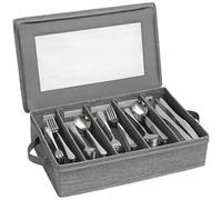 Cutlery Tray with Lid, Cutlery Storage Box for Cutlery, Cutlery Box with 5 Adjustable Compartments, Cutlery Storage for Knife, Fork, Spoon, Kitchen, Restaurant and Camping (43 x 26 x 10 cm)