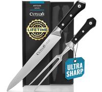 Cutluxe Carving Knife and Fork Set - Carving Knife Set for Meat, Brisket & BBQ - Razor Sharp Premium German Steel - Full Tang & Ergonomic Handle - Artisan Series