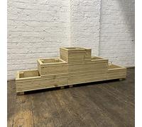 Cutncraft Designs Large 3 Tiered Straight Garden Level Steps Wooden Decking Patio Planter Trough