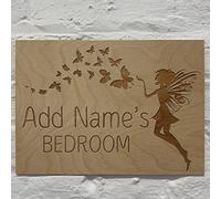 Cutncraft Designs Personalised Bedroom Door Sign Fairy Butterfly Custom Wooden Wall Plaques 21x15cm (8.2"x5.9")