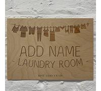 Cutncraft Designs Personalised Laundry Room Clothes Rope Door Sign Add Name and Year Custom Wooden Wall Plaques 21x15cm (8.2"x5.9")