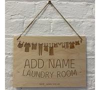 Cutncraft Designs Personalised Laundry Room Clothes Rope Door Sign Add Name and Year Custom Wooden Wall Plaques 42x30cm (16.5"x11.8")