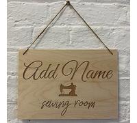 Cutncraft Designs Personalised Sewing Room Sewing Machine Door Sign Add Name Custom Wooden Wall Plaques 30x21cm (11.7"x 8.32")