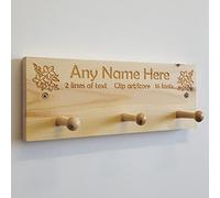Cutncraft Designs Personalised Shaker Peg Rail - Personalized Wooden Coat Hooks with Laser Engraved - Add Your Text and Clip Arts 30 x 12cm (11.8" x 4.7")