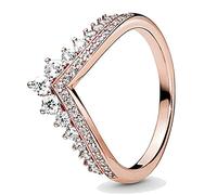 Cutout Heart Crown Wishbone Rose Princess Wishbone Two Hearts Open Ring with Crystal Sterling Silver Ring European Jewelry-5,6