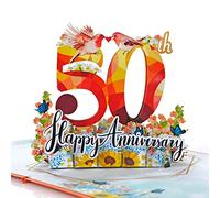 CUTPOPUP 50th Flowers Happy Anniversary Cards Pop Up, Wedding Anniversary Card, 3D Valentines Day Romantic Love Gifts for Her Him Wife Husband Mum Dad Son Daughter UK
