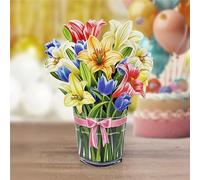 CUTPOPUP Multi Color Lily Bouquet Birthday Cards for Women, Mothers Day Card Pop Up, 15x20cm 3D Pop Up Greeting Card for Wife Mum Daughter Her Girl Sister (Lily 15x20) US8-84.SMUK