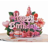CUTPOPUP Text Happy Birthday Cards for Women, Birthday Cards for Men, Flowers 3D Gift Card, Birthday Gift for Her, Him, Wife, Mom, Mam, Grandma, Grandmother (Text HPBD) US8-BD148UK