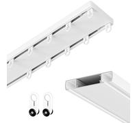 Cuttable Curtain Rail Ceiling Mount Double Curtain Track, Silent Aluminum Alloy Double Row Curtain Tracks, Ceiling Curtain Track System with Fittings, Area Privacy & Partition(White,410cm(13.4ft))