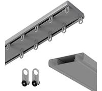Cuttable Curtain Rail Ceiling Mount Double Curtain Track, Silent Aluminum Alloy Double Row Curtain Tracks, Ceiling Curtain Track System with Fittings, Area Privacy & Partition(Gray,500cm(16.4ft))