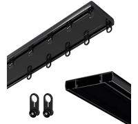 Cuttable Curtain Rail Ceiling Mount Double Curtain Track, Silent Aluminum Alloy Double Row Curtain Tracks, Ceiling Curtain Track System with Fittings, Area Privacy & Partition(Black,350cm(11.5ft))