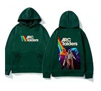 CUTTE ARC Raiders Retro Rainbow Stripes Hoodie | Sci-Fi Game Inspired Graphic Pullover with Raider Squad Design (dark green,3XL)