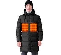 CUTTE Long Heated Jacket for Men, Windproof Heated Coat Active Hooded Heating Warm Jackets USB Charging Electric Body Warmer,Black,L