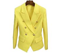 CUTTE Womens Blazer Jacket Solid Slim Fit Double Breasted Outwear Formal Lady Office Business Suits Long Sleeve Wear to Work,Yellow,S