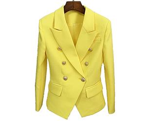 CUTTE Womens Blazer Jacket Solid Slim Fit Double Breasted Outwear Formal Lady Office Business Suits Long Sleeve Wear to Work,Yellow,S