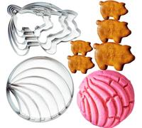 Cutter Mexican Bread Mold with 5pc Pig Cookie Cutter, Concha Stamp Two Sided Mold For Pan Dulce Mexicano Cortadora De Pan,Cookie Stamps for Baking Cookies